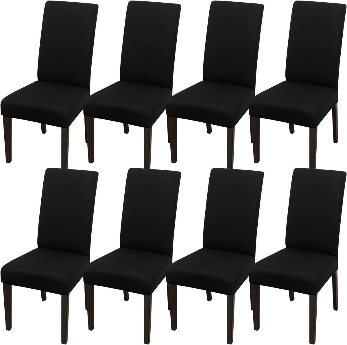 JQinHome Dining Room Chair Covers Set of 8, High Stretch Chair Slipcover Removable Washable Chair Seat Protector Cover for Home Party Hotel Wedding Ceremony (Black)
