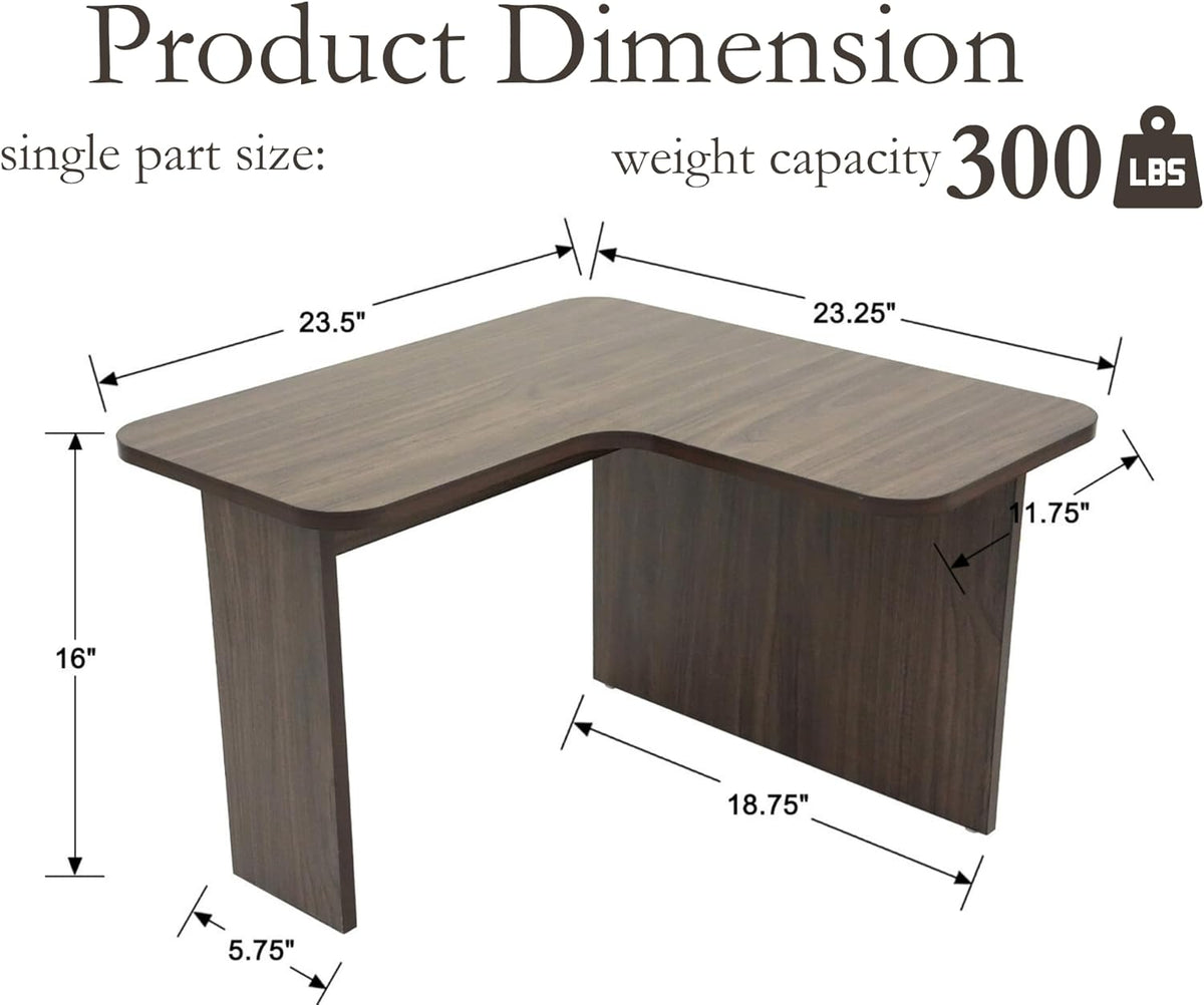 VESCASA Modern L Shaped Nesting Coffee Table Set of 2 Modular Rectangle Walnut Wood Table for Living Room