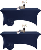 2Pack Spandex Waterproof Table Covers 6ft，Spandex 6ft Waterproof Table Cover for Party,Wedding, Banquet, and Events(Navy)