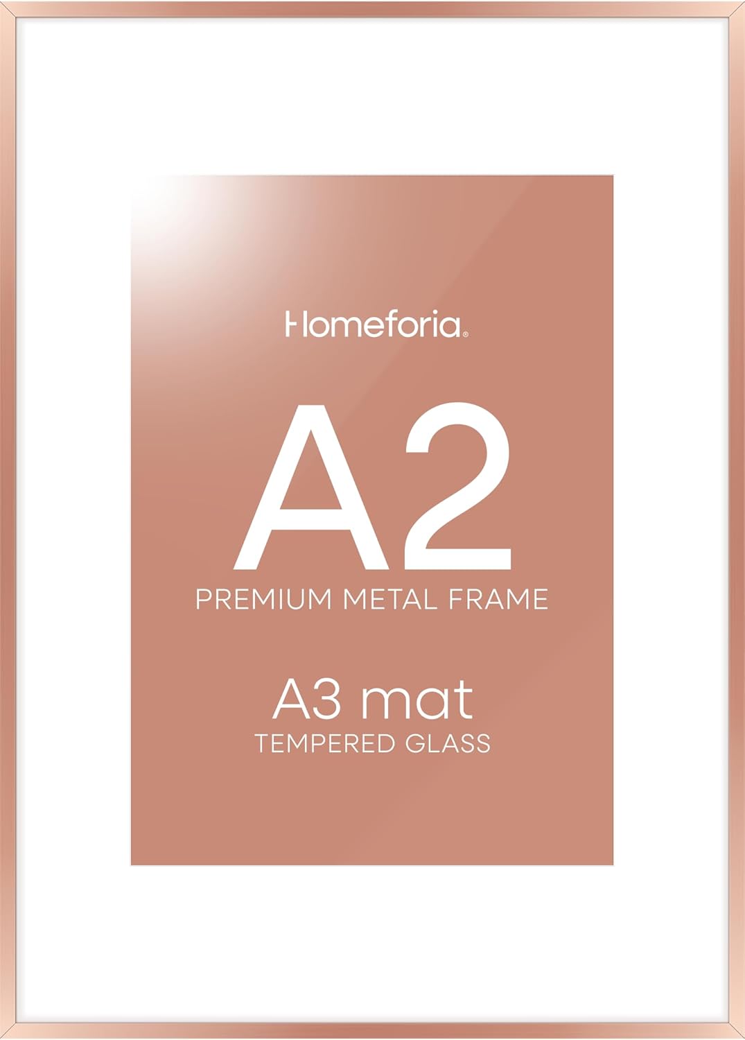Homeforia A2 Poster Frame Rose Gold, High End Metal A2 Picture Frame Rose Gold with Mat A3 for Print, 16.5x23.4 Frame Matted to 11.7x16.5 Photo, 16.5 by 23.5 Frames, Tempered Glass, Wall Kit, Set of 1