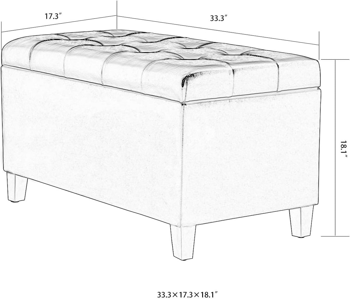Asense Storage Ottoman Bench, Faux Leather Upholstered End of Bed Bench with Safety Hinge Wooden Legs, for Entryway Bedroom (Chocolate Brown, 33.3")