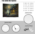 Halloween Black Cat and Ghost Tapestry Wall Hanging for Spooky Cute Bedroom Decor Dark Academia Moon Wildflower Cottage Tapestries Aesthetic for Home Living Room Decoration 50x60inch