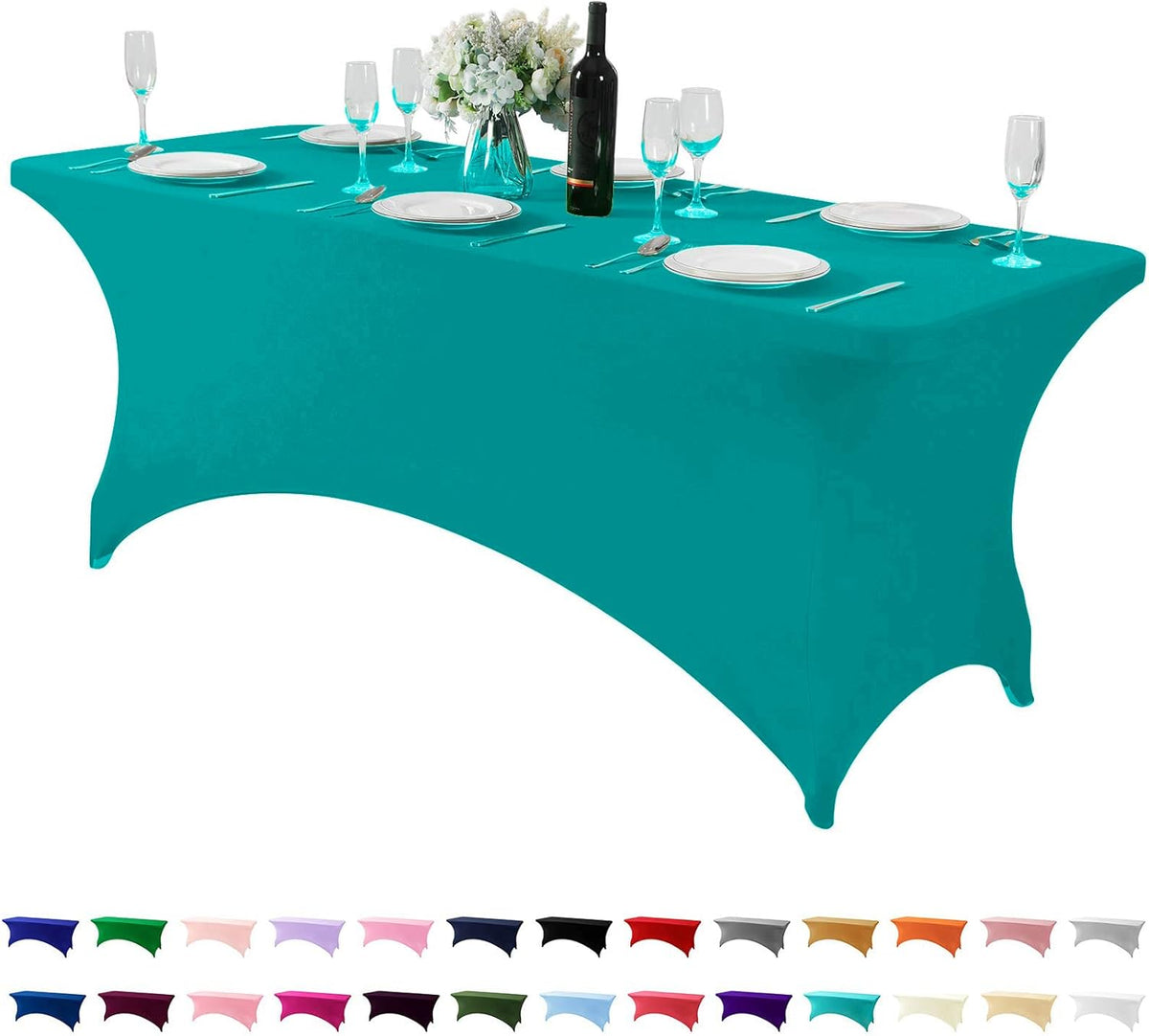 Spandex Table Cover for 6Ft or 4fT or 8ft Table Universal Fitted Stretch Tablecloth for Party, Banquet, Wedding and Events-Turquoise