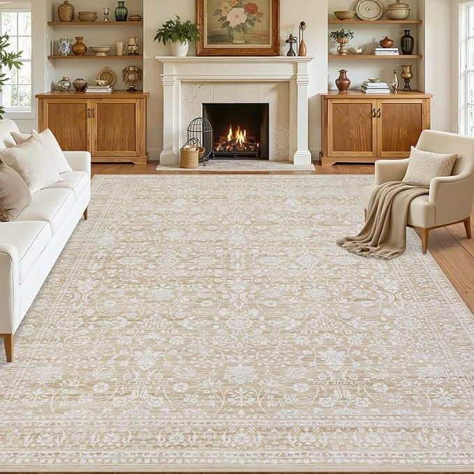 10x12 Area Rugs Living Room: Bedroom Washable Carpet Natural Beige | Large - Image 8