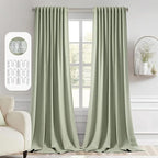 MIULEE Sage Green Back Tab Blackout Curtains 52x102 Inch Long 2 Panels Set | by MIULEE