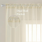 MIULEE Light Cream Sheer Curtains 54 X 84 Inches, 2 Panels | Solid Color - Image 2
