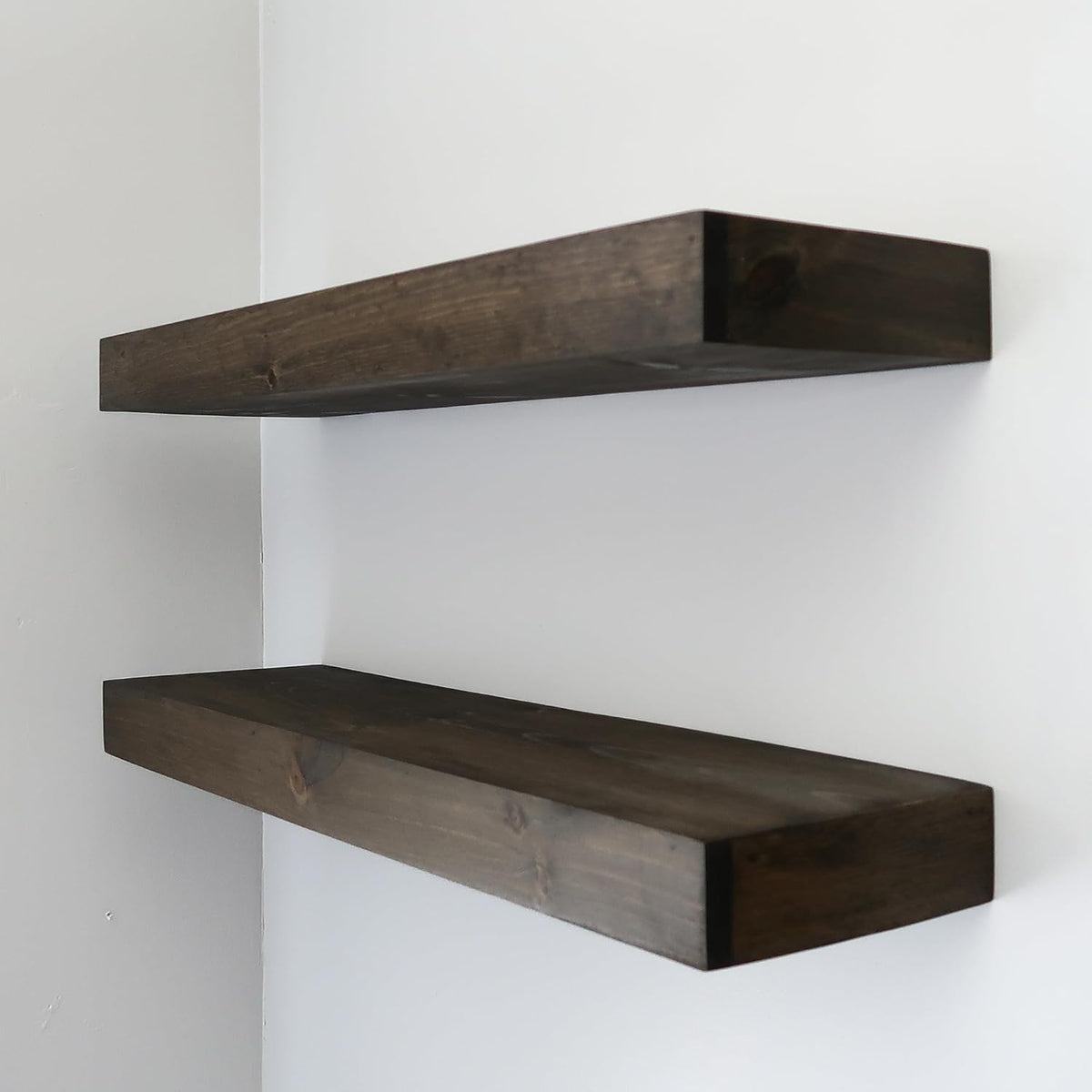 Modern Floating Shelves 3 Inches Thick for Wall, Wide Shelves for Kitchen, Living Room, Bedroom, and Bathroom, Natural Pine Wood, Rustic Wooden Shelf, (Set of 2) (Jacobean, 60Lx3Hx8D)