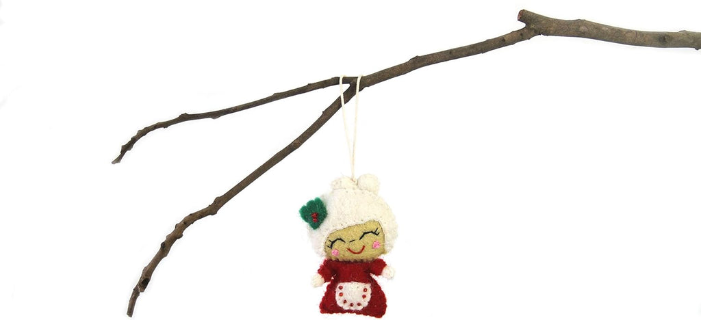 Hand Crafted Wool Felt Christmas or Winter Ornaments from Nepal, Mrs. Claus (GLG60040-01)