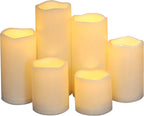 CANDLE CHOICE Waterproof Outdoor Battery Operated Flameless Pillar Candles with Timer White Plastic Realistic Flickering Electric LED Lights for Lantern Garden Wedding Christmas Decorations 6 Pack