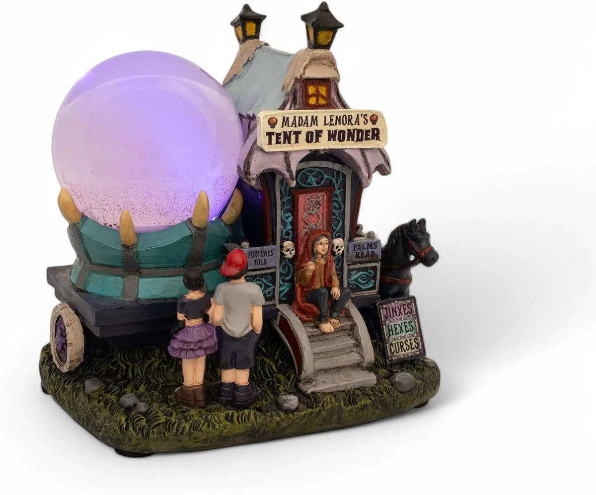 Madam Lenora's Tent of Wonder Halloween Village with Multicolor LED Lights & Swirling Iridescent Globe