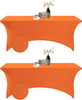 2Pack Spandex Waterproof Table Covers 6ft，Spandex 6ft Waterproof Table Cover for Party,Wedding, Banquet, and Events(Orange)