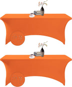 2Pack Spandex Waterproof Table Covers 6ft，Spandex 6ft Waterproof Table Cover for Party,Wedding, Banquet, and Events(Orange)