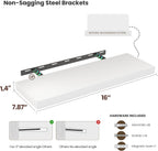 Floating Wood Shelves for Wall 16 Inches x 8”x 1.4” Shelf Floating Home Decor, Heavy Duty Shelf Hold 35 lbs, Wall Shelves for Bathroom Living Room Kitchen Bedroom Office - Set of 2 White
