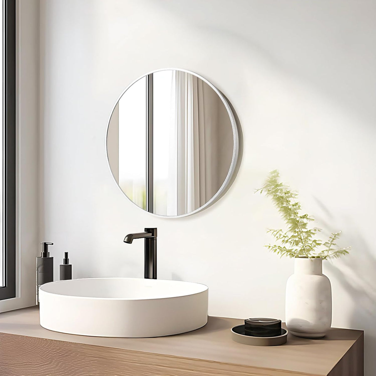Fabuday Silver Circle Mirror for Wall 20 inch - Round Mirror for Bathroom, Entryway, Living Room, Hallway, Bedroom Decor, Small Matte Frame Mirrors