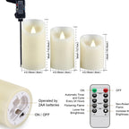 Flameless Battery Operated LED Candles with10key Button Remote Control 24-Hour Timer Set of 3 Electric Flickering Pillar Real Wax，Wedding, Party, Christmas and Home Decoration