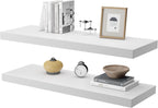 Large Floating Shelves for Wall Set of 2 Wooden Wall Shelves 24 in x 12.75 in x 2 in Room Decor Long Shelf with Invisible Wall Mount Bracket for Bedroom Kitchen Living Room White