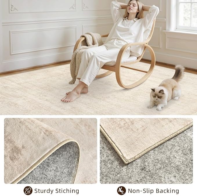 3x5 Area Rugs Living Room: Bedroom Washable Carpet Retro Beige | Large Vintage - Image 4