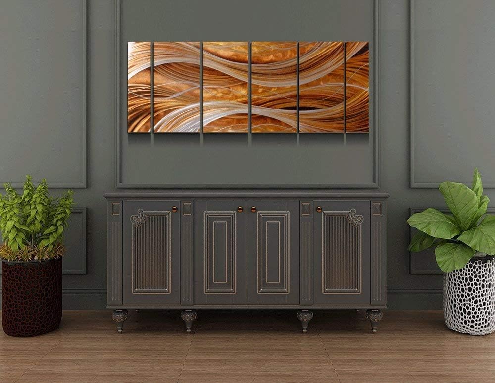 Yihui Arts Abstract Metal Wall Art - Hand Crafted 6 Pieces Large Panels, Unique 3D Aluminum Modern Contemporary Home Accent