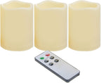 CANDLE CHOICE Waterproof Outdoor Battery Operated Flameless Candles with Remote Timer Plastic Flickering Fake Electric LED Pillars for Lantern Garden Wedding Christmas Decorations 3x4 Inches 3 PCS
