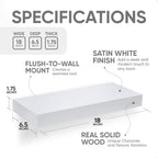 Homeforia White Floating Shelf 18 inch, High End Solid Real Wood 18inch Bathroom Floating Shelves for Wall Mounted, White Wooden 18in Floating Shelves, Heavy Duty Bracket, 18 X 6.5 X 1.75 in, Set of 4
