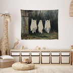 Vintage Halloween Tapestry Funny Ghosts on Clothesline Tapestry Wall Hanging Farmhouse Gothic Room Decor Spooky Ghost Prints for Dark Academia Halloween Party House Decoration Tapestries 30x40inch