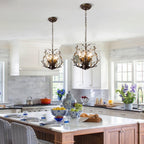 5-Light Vintage Crystal Branch Chandelier Farmhouse Hanging Pendant Light Fixtures for Living Room Dining Room Foyer Kitchen Island Hallway, Aged Bronze