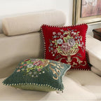 Set of 2 Spring Chenille Vintage Green Throw Pillows Covers 18x18in Sofa Couch Pillows for Living Room Floral Embroidered Cushion Cover for Bed Chairs Car