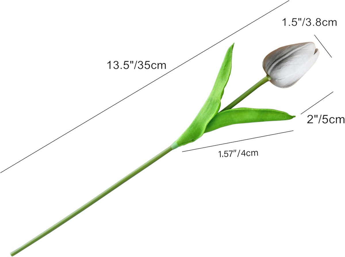 Mandy's Artificial Tulips 20 Stems Silver Grey PU Faux Flowers for Wedding Home Decor 13.5 Inch