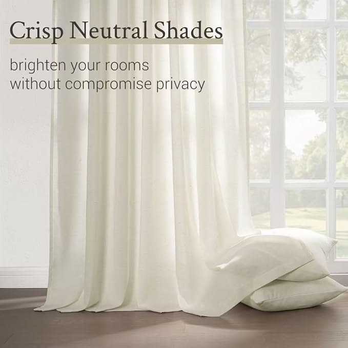 Topfinel 96 Inches Long Pinch Pleated Semi Sheer Curtains, Natural Linen - Image 3