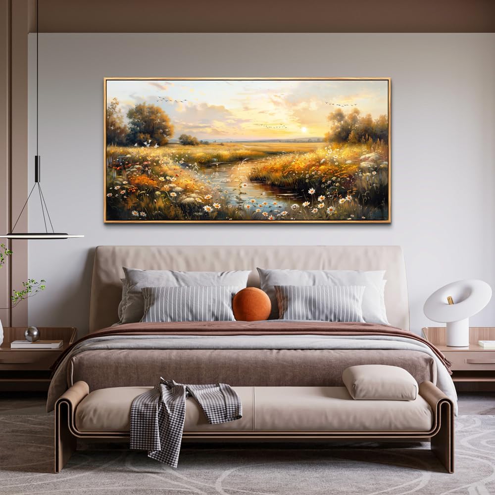 KELIYUAN Large Canvas Wall Decor For Living Room Wall Art For Bedroom Pastoral Landscape Murals Farmhouse Dining Room Wall Painting Office Home Decorations Stretched And Framed Aesthetics 30"X60"