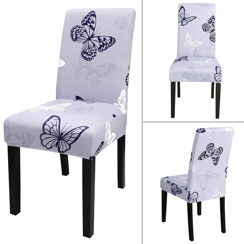 JQinHome Pattern Chair Covers for Dining Room Set of 6, High Stretch Removable Washable Parsons Chair Slipcover for Home Party Hotel Wedding Ceremony (Grey Butterfly,6PCS)