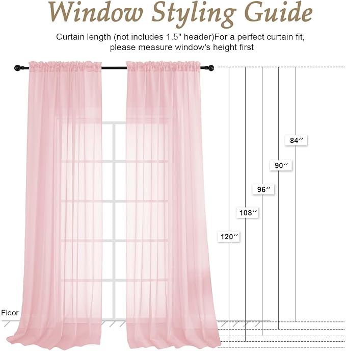 Sheer Blush Pink Curtains 108 Inches Long 2 Panels Set, 59 Inch Extra Wide - Image 2