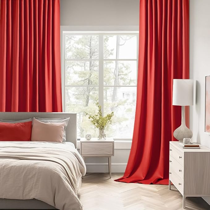 MIULEE Christmas Red Back Tab Blackout Curtains 52x120 Inch Long 2 Panels | Rod - Image 2