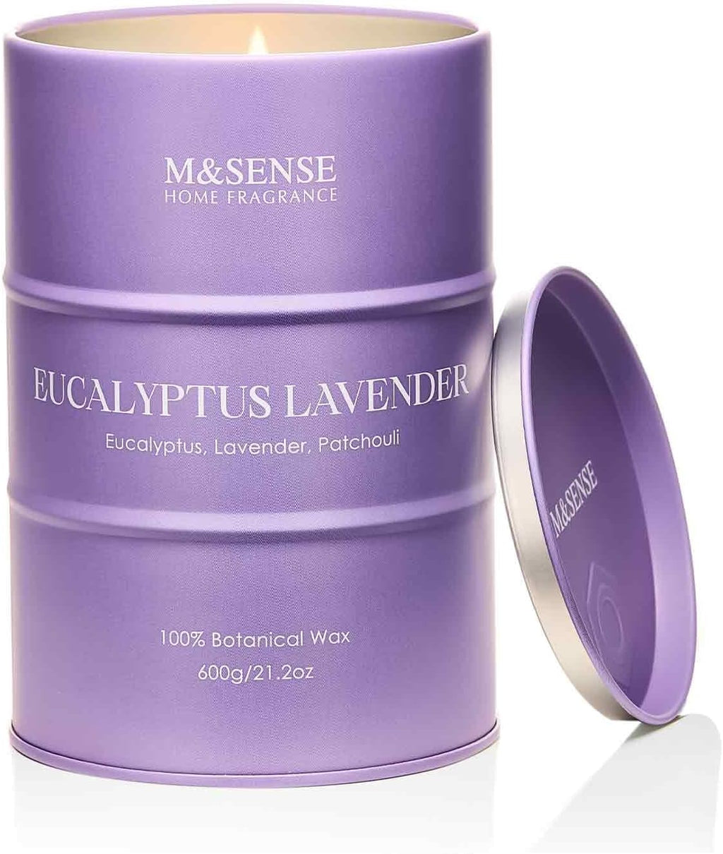 M&SENSE Eucalyptus Lavender Scented Candles Large, Natural Soy Candles 21.2oz 120 Hour Slow Burning,Aromatherapy Candle for Stress Relief Meditation Relaxing