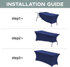 CWK 4FT Waterproof Stretch Spandex Table Cover for Rectangular Tables - Elastic Fitted Tablecloth for Folding Tables,Wrinkle Resistant Table Cloth for Parties, Weddings, Banquets & Events (Blue)
