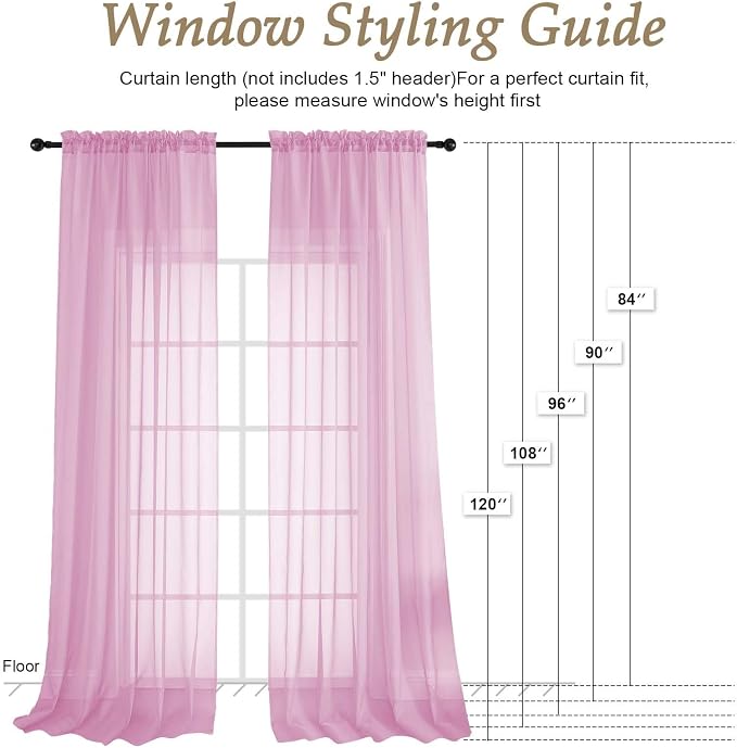 Sheer Light Pink Curtains 108 Inches Long 2 Panels Set, 59 Inch Extra Wide - Image 7