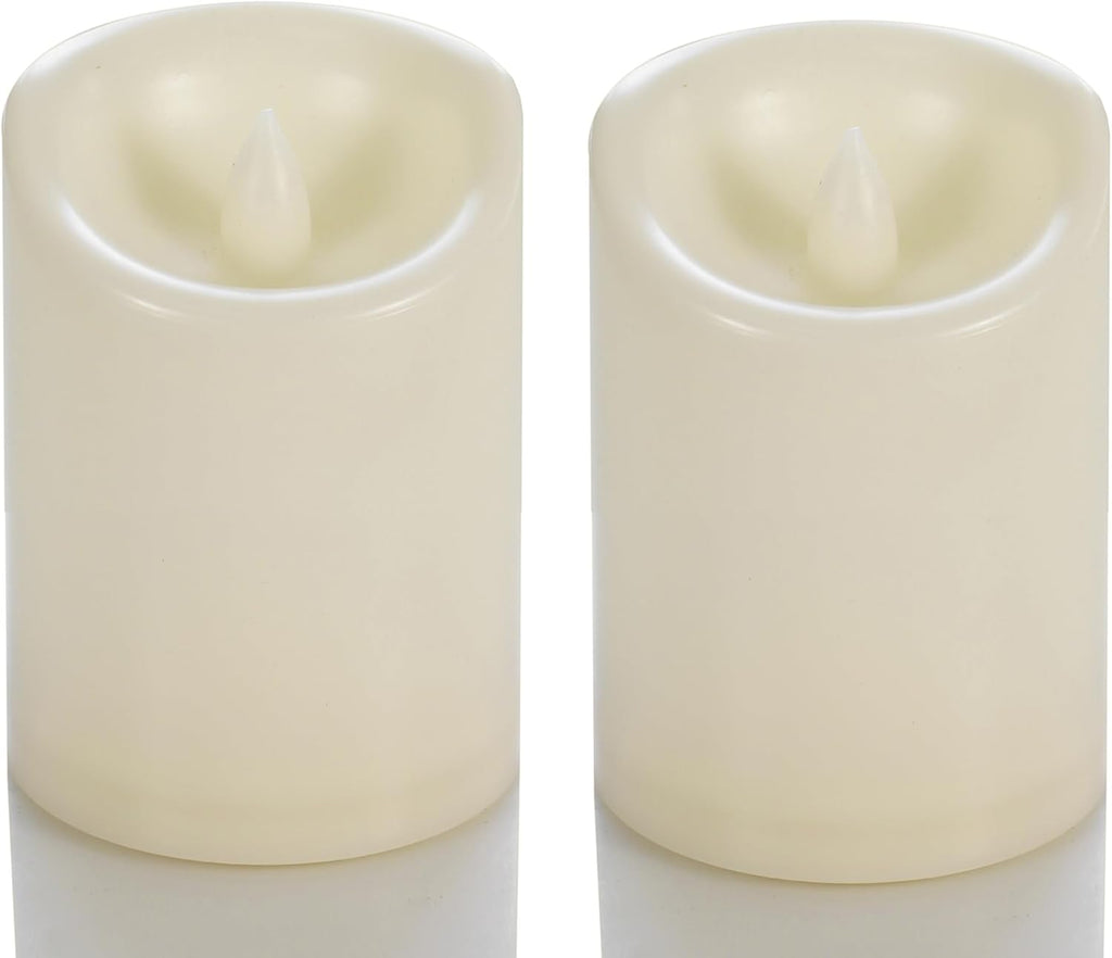 CANDLE CHOICE Waterproof Outdoor Battery Operated Flameless Candles with Timer Flickering Plastic Resin Electric LED Pillar Lights for Lantern Patio Garden Wedding Party Decorations 3x4 Inches 2 Pack