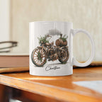Customized Steampunk Motorcycle Mug With Vintage Design, Personalized Choose Name Coffee Cup 11oz Or 15oz, Custom Steampunk Mug, Unique Steam Engine White Ceramic Mug, Gift For Dad