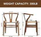 Wishbone Chair Natural Solid Wood Dining Chair/Hans Vegner Y Chair Rattan and Wood Accent Armrest Chairs Set of 4(Ash Wood - Walnut)
