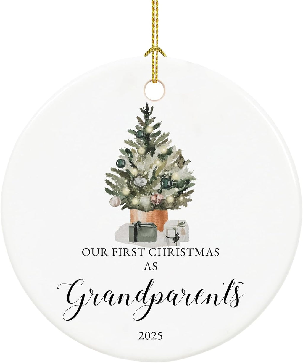 Our First Christmas as Grandparents Ornament 2025,First Time Grandparent Gifts for New Grandparents, Ceramic Keepsake New Grandparents Christmas Ornaments with Ribbon and Box