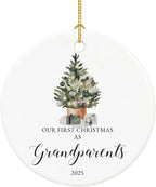 Our First Christmas as Grandparents Ornament 2025,First Time Grandparent Gifts for New Grandparents, Ceramic Keepsake New Grandparents Christmas Ornaments with Ribbon and Box