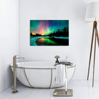 Aurora Borealis Canvas Wall Art Northern Lights Canvas Print Painting for Living Room Snowy-Mountains-Landscape Poster Picture Wooden Framed Prints Ready to Hang(28.00"x44.00")