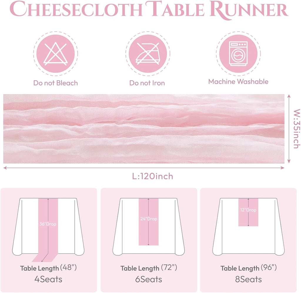 Sioloc 10 Pack Light Pink Cheesecloth Table Runner Fall Autumn Decor for Home 10ft Table Cloth for Tea Wedding Birthday Party Baby Bridal Shower Halloween Thanksgiving