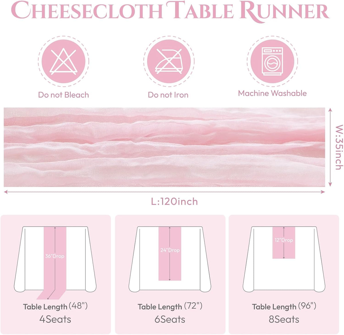 Sioloc 10 Pack Light Pink Cheesecloth Table Runner Fall Autumn Decor for Home 10ft Table Cloth for Tea Wedding Birthday Party Baby Bridal Shower Halloween Thanksgiving