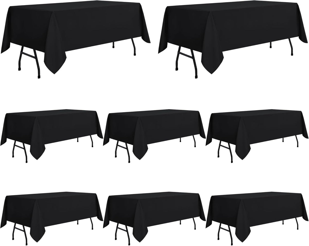 sancua 8 Pack Black Tablecloth 60 x 84 Inch, Rectangle Table Cloth for 4ft Tables - Stain and Wrinkle Resistant Washable Polyester Table Cover for Dining Wedding Banquet Party Buffet Restaurant