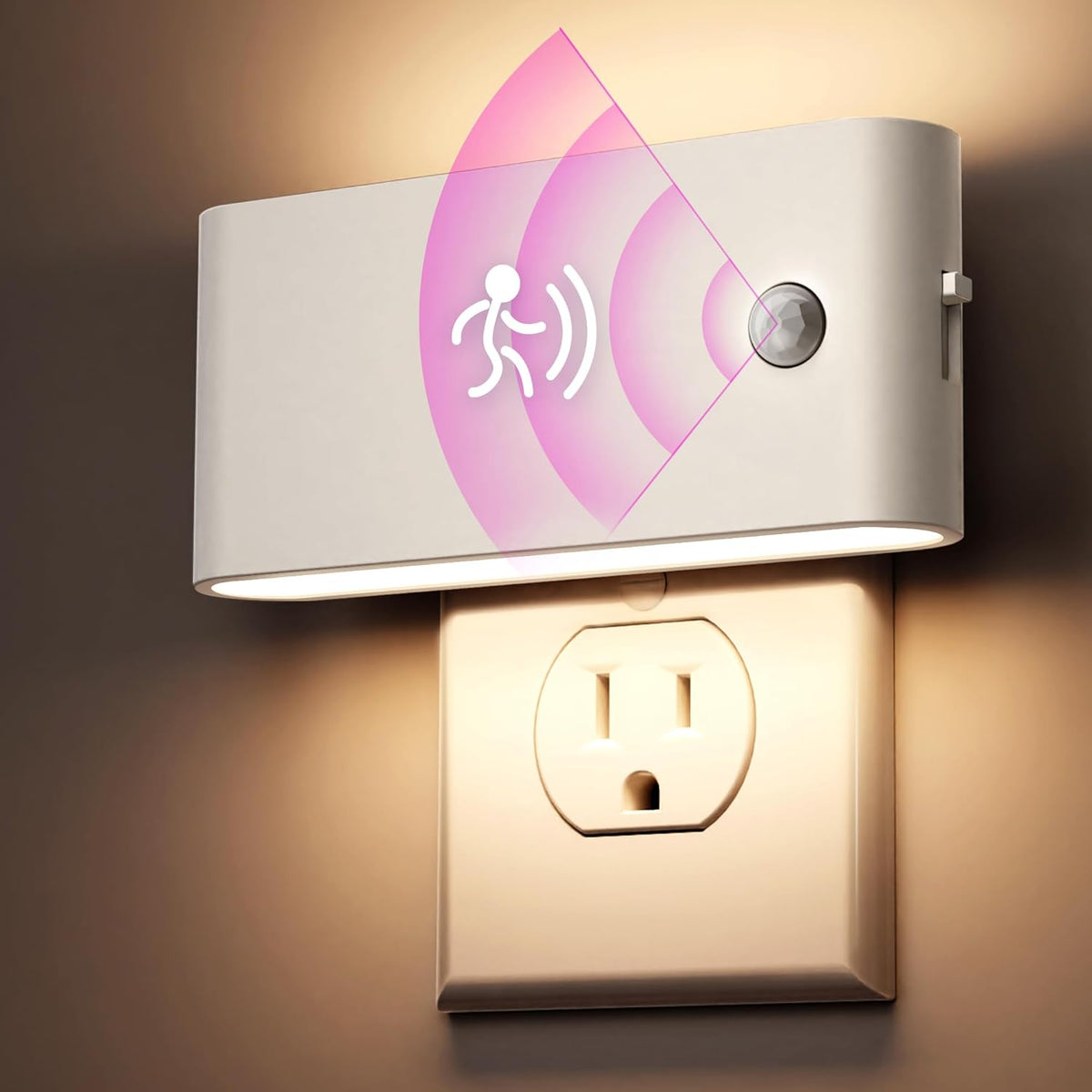 LED Night Light Motion Sensor 2 Pack, Motion Activation Night Lights Plug into Wall, Auto On Off, 0-100LM Dimmable Night Light Plug in, 3000K Warm White LED Nightlight for Kids Bedroom Hallway