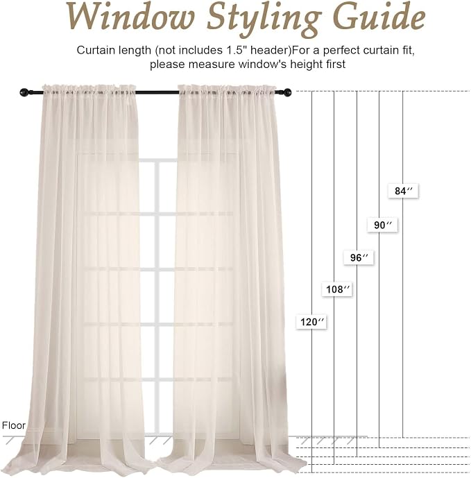 Cream Bedroom Curtains 2 Panel Sets 90 Inch Length, 59 Inch Extra Wide Light - Image 7