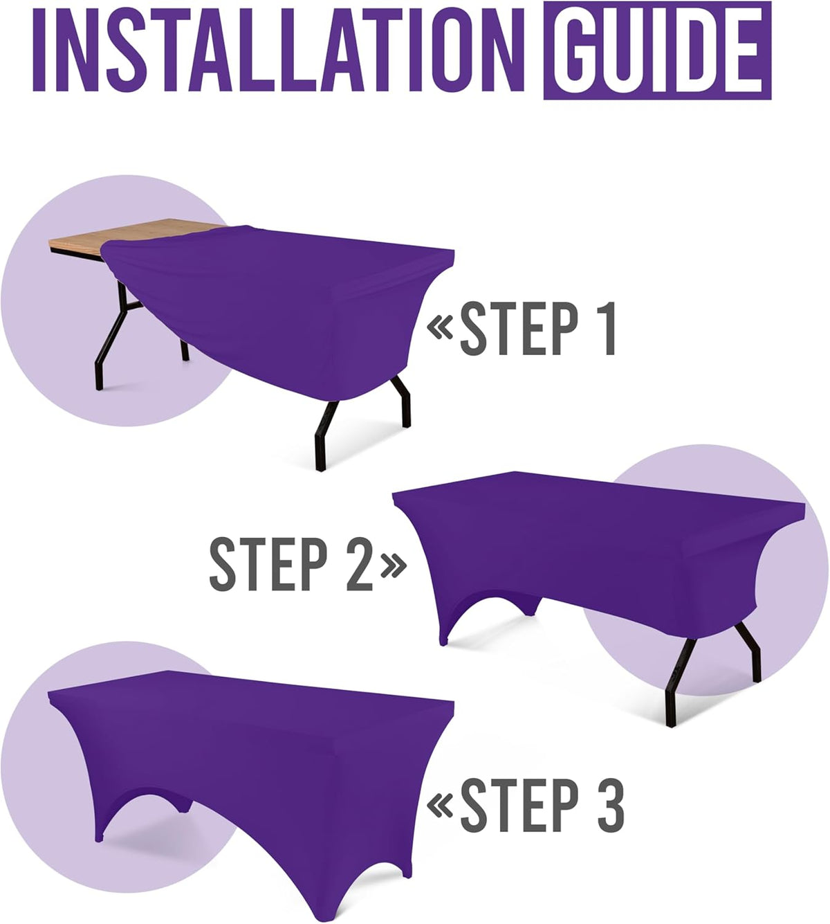Utopia Kitchen 6ft Spandex Table Cloth Rectangle [2 Pack, Purple] 200GSM Premium Stretch Washable and Wrinkle Resistant Table Cover Fitted for Event, Wedding, Banquet [72Lx30Wx30H Inch]