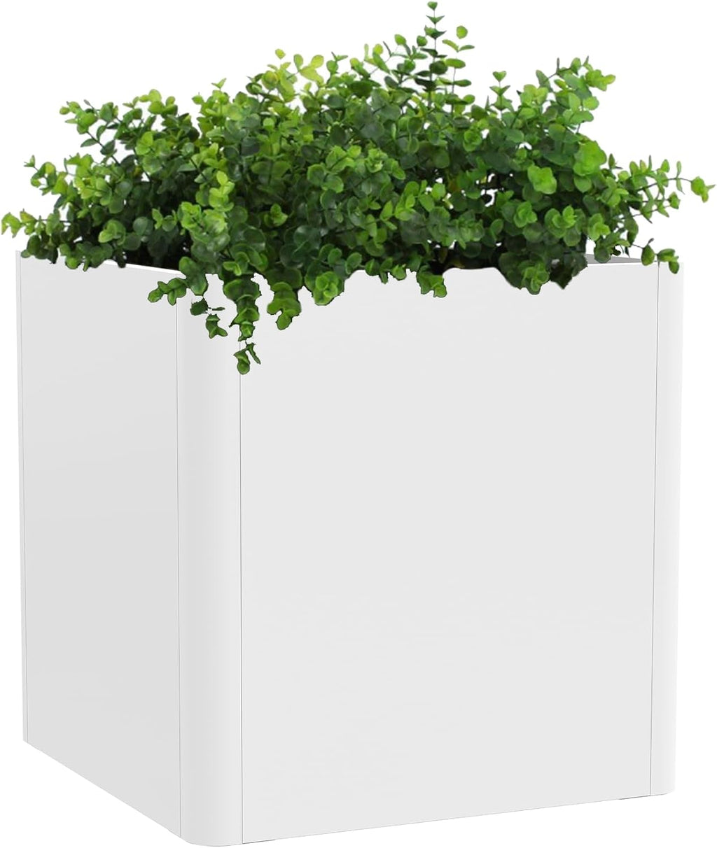 White Steel Square Planter 24" L x 24" W x 25" H,Cube Heavy Duty Flower Pot for Outdoor Plants with Drainage Holes,Metal Planter Box for Indoor and Outdoor All-Weather Use