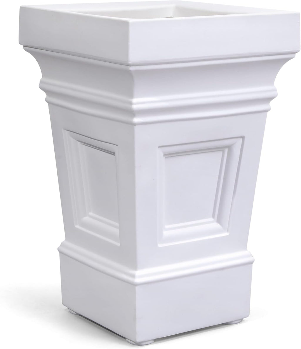 Step2 Atherton Square Planter, Large Planters for Outdoor Plants, Gardening and Flower Pot for Patio or Porch, Efficient Drainage, Durable Plastic, Classic White